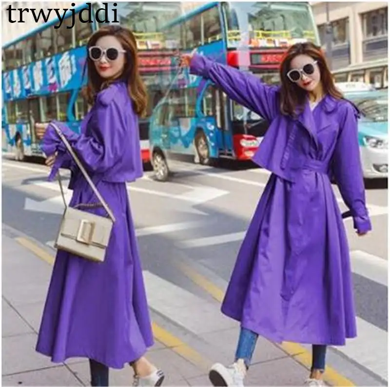 Британский бренд, новая мода, весна осень/осень, Женский однотонный Повседневный Тренч, длинное пальто, шикарная Женская ветровка, верхняя одежда N399 - Цвет: purple