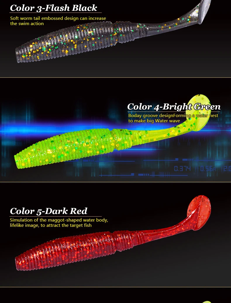 6 шт./лот, T Tail, мягкий червь, 3,2 г, 75 мм, весло, хвост, приманка, воблер, для рыбалки, Мягкая приманка для ловли на окуня, приманка для ловли рыбы