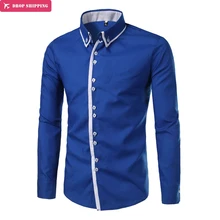 Брендовая модная мужская рубашка, топы с длинными рукавами, одноцветные мужские рубашки, облегающие мужские рубашки