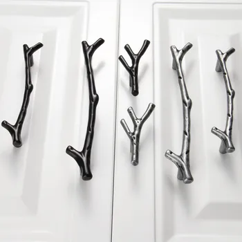 1Pc 96128mm Furniture Handles Black Tree Branch Kitchen Cabinet Closet Drawer Handles Pulls Cupboard Dresser Knob Handles