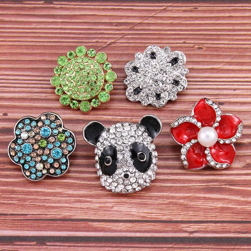 

10pcs/lot New Snap Jewelry mixed Panda flower 18MM Snap button Metal Buttons fit Snap Bracelet Women jewelry