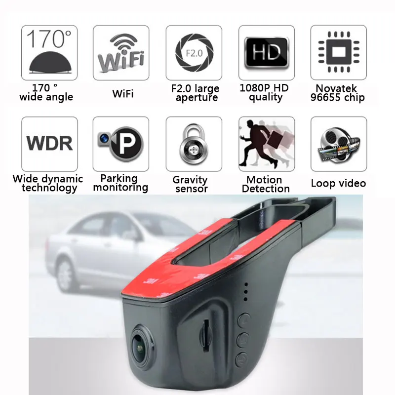 

HD 1080P WIFI Dash Cam Car DVR Driving Recorder 170 Degree Wide Dynamic Range Night Vision Parking Monitoring Camera G-sensor