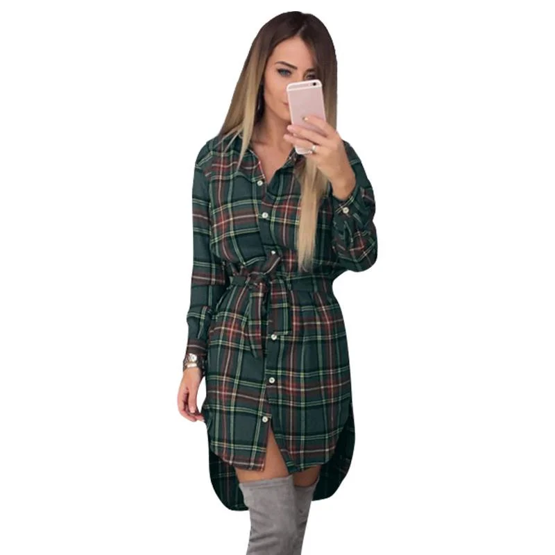 

Women Blouses Long Sleeve Plaid Shirts Turn Down Collar Shirt Casual Tunic Feminine Irregular Blouses Plus Size Tops LJ5932M