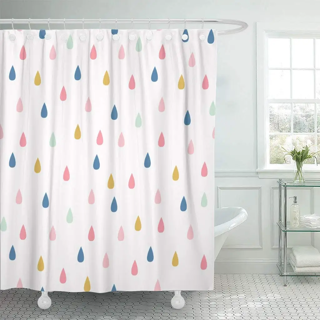 Navy Coral Pattern With Rain Drops Cute In Mint Mustard Yellow And