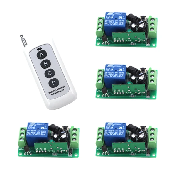 

MITI-DC 12V 1CH RF Radio Frequency Remote Control Switch 4pcs Relay Board and 200M Long Range Distance Controller SKU: 5340