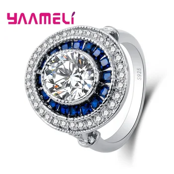 

JEWELS New Fashion Women 925 Sterling Silver Color Rings with Many Charm Blue AAA Austrian Cubic Zirconia Rings Jewelry