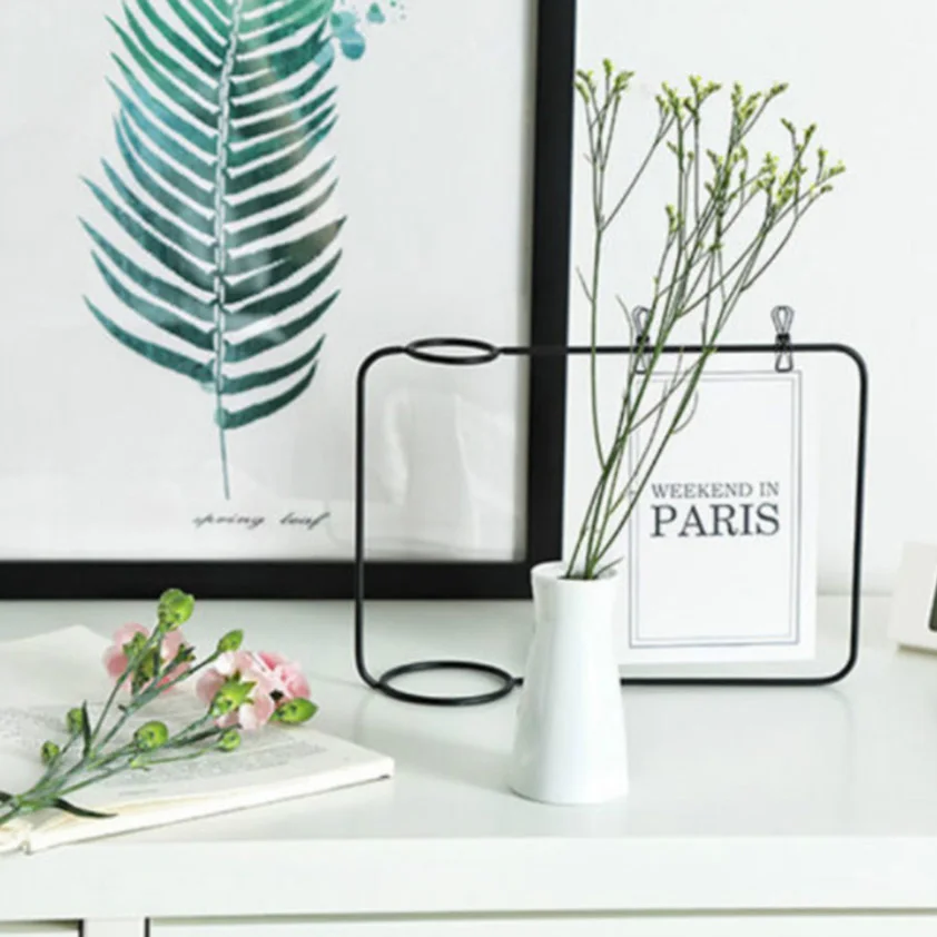 Creative Iron Line Flower Pot Plant Vase Stand Postcard Clip Holder Ceramic Vase For Flowers Vase For Wedding Decoration 6