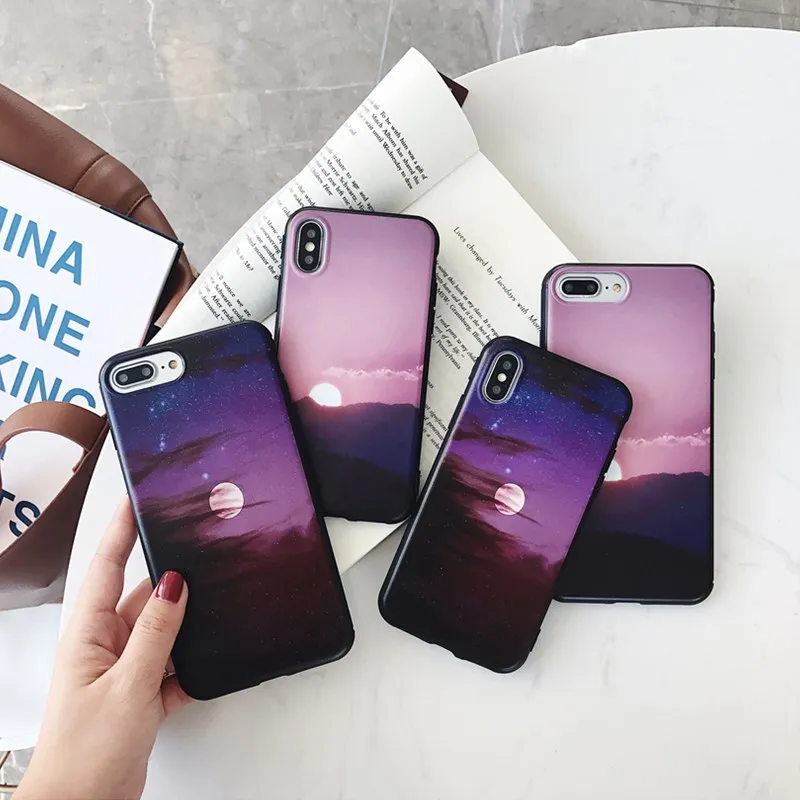 Retro Flower Soft Tpu Phone Case for Iphone 7 Sunrise Sunset Silicone X 6 6s 6plus 8 Back Cover |