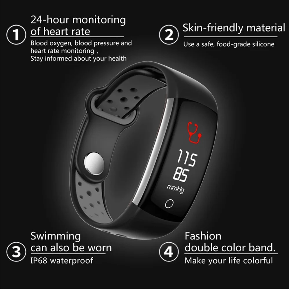 Cawono CW15 Heart Rate Monitor Fitness Bracelet Smart Wristband Blood Pressure/Oxygen Smart Bracelet Band IP68 Waterproof Watch