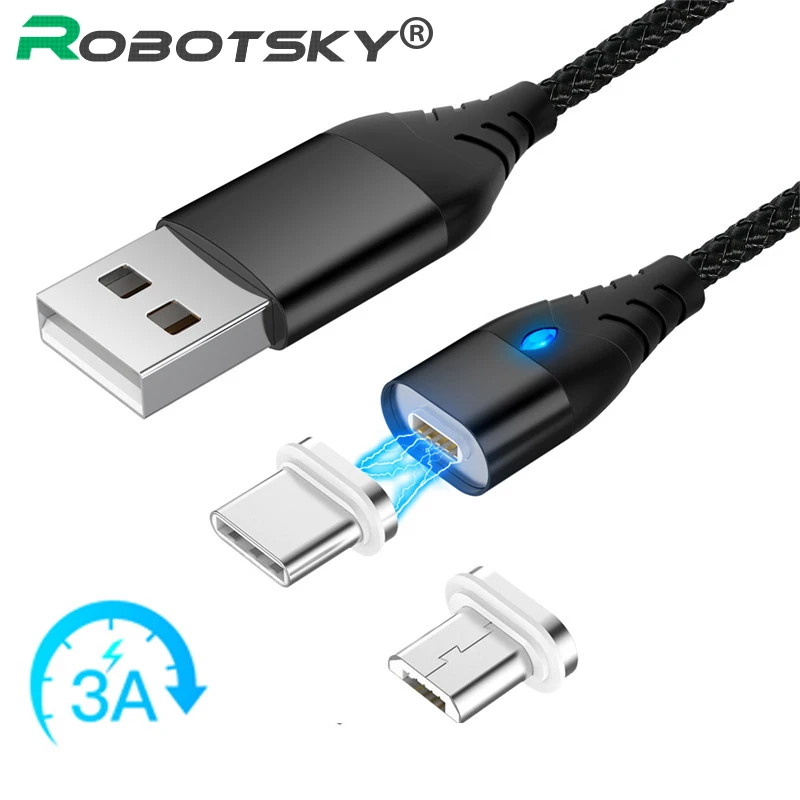 Магнитный usb-кабель 3A, кабель Micro USB для быстрой зарядки, кабель USB type-C для samsung, Xiaomi, huawei, кабели для мобильных телефонов