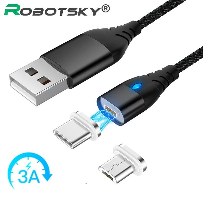 3A كابل USB مغناطيسي المصغّر USB كابل سريع شحن شاحن USB نوع C كابل لسامسونج Xiaomi هواوي الهاتف المحمول الكابلات 3A كابل USB مغناطيسي المصغّر USB كابل سريع شحن شاحن USB نوع C كابل لسامسونج Xiaomi هواوي الهاتف المحمول الكابلات