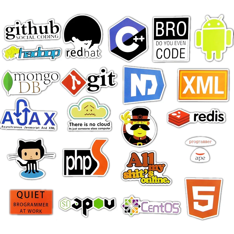 50 Pcs Internet Java JS Php Html Cloud Docker Bitcoin Programming Language APP Logo Cool Stickers for Laptop Car DIY Stickers