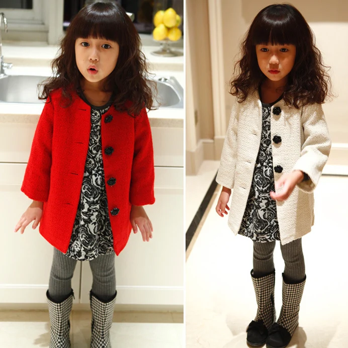 2015 new children's clothing girl outerwear wool woolen overcoat