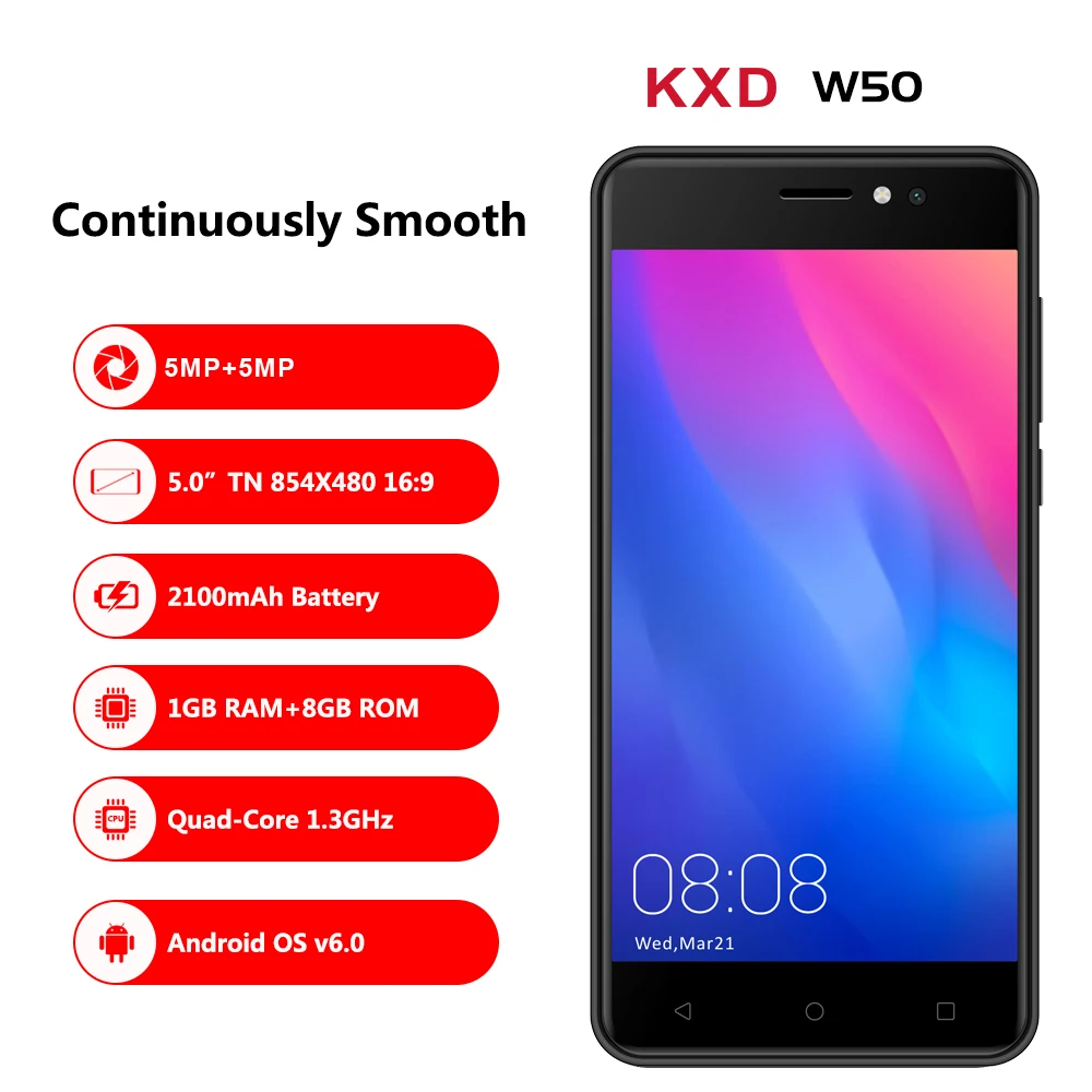 Original KXD KENXINDA W50 RAM 1GB ROM 8GB Smartphone 5.0'' Android 6.0 MTK6580 Quad Core Dual 5MP Dual SIM WCDMA 3G Mobile Phone Original KXD KENXINDA W50 RAM 1GB ROM 8GB Smartphone 5.0'' Android 6.0 MTK6580 Quad Core Dual 5MP Dual SIM WCDMA 3G Mobile Phone