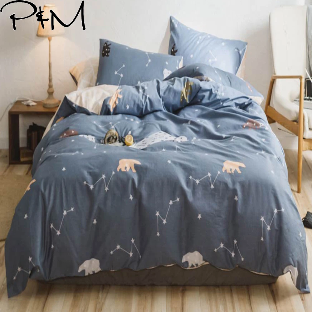 

PAPA&MIMA fashion Starry sky and Bear pattern bedding sets combing cotton twin double queen size duvet cover bedsheet pillowcase