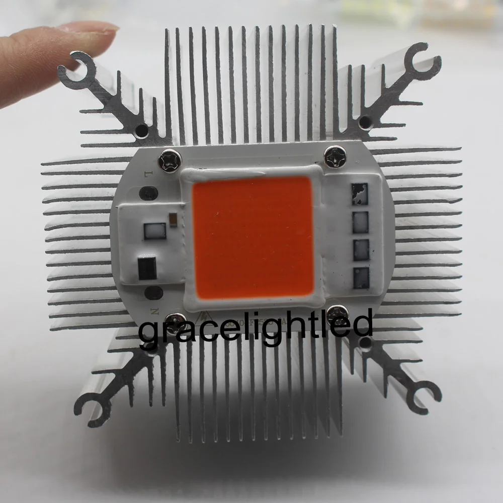 50 Вт полный спектр 380-840nm белый теплый белый Светодиодный прожектор COB чип 110 В 220 В вход интегрированный Смарт IC драйвер+ радиатор