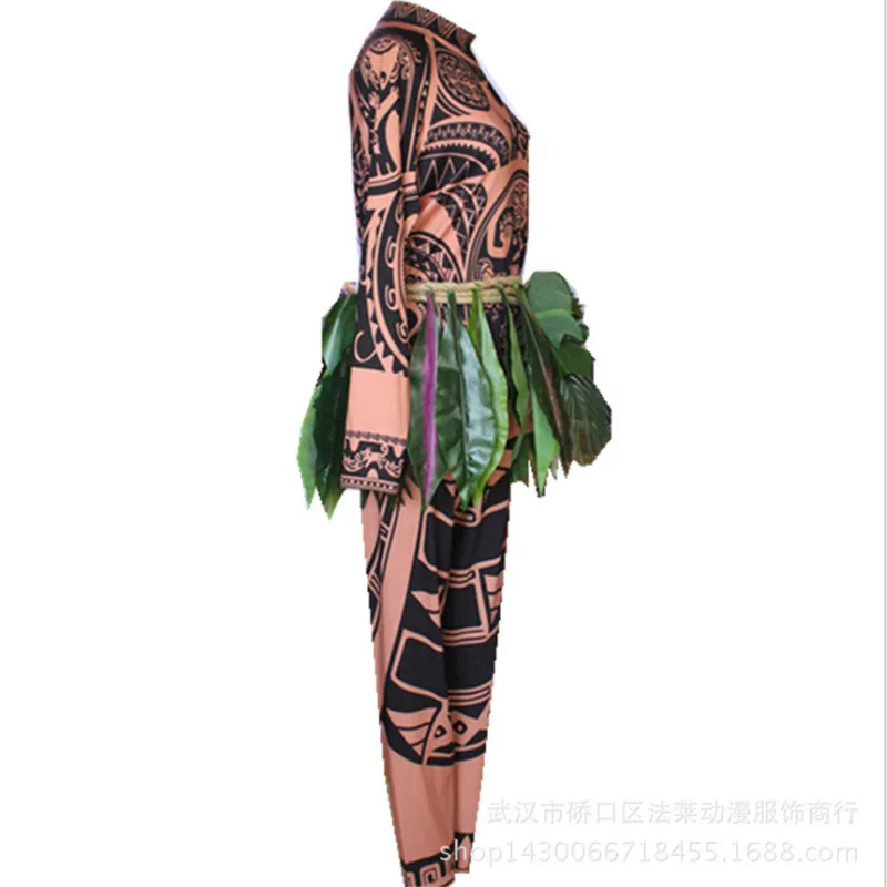 Моана Мауи тату футболка/брюки Хэллоуин для взрослых мужчин и женщин Косплей костюмы с листьями Декор Blattern костюм для взрослых на Хэллоуин и для косплея