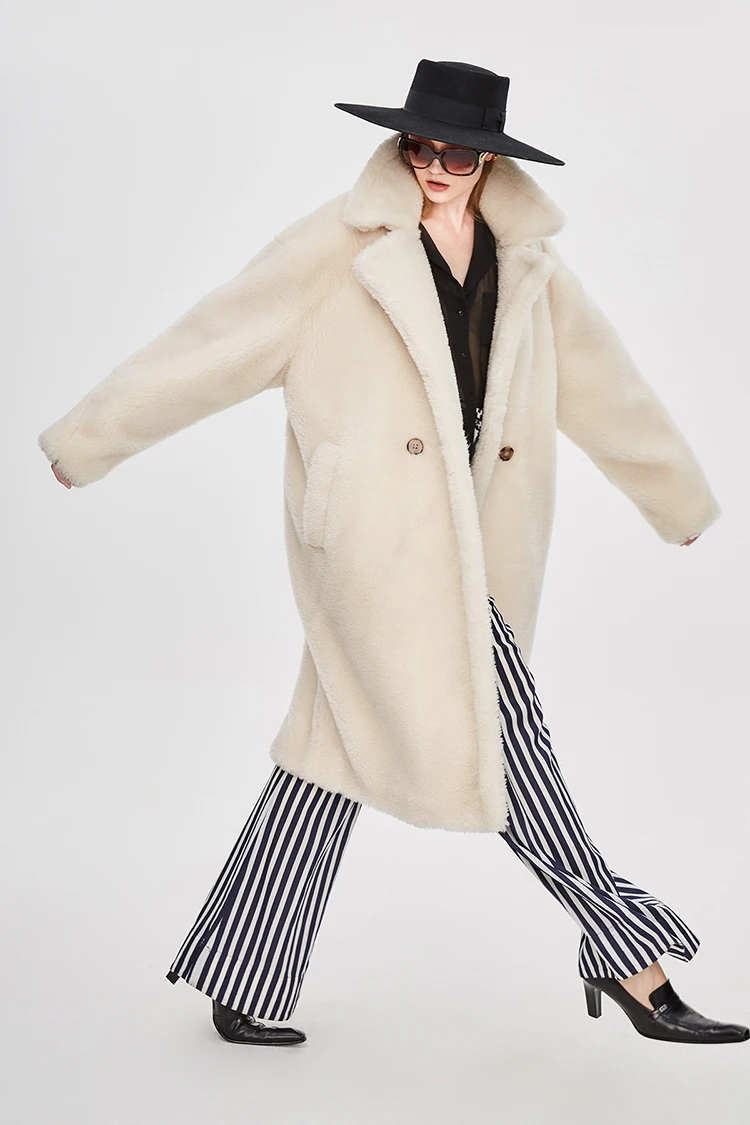 JAZZEVAR пальто с мехом зимные модные женские туфли с мишкой тедди пальто с изображением длинная куртка на натуральном овечьем меху парка свободного кроя из теплая верхняя одежда J8003