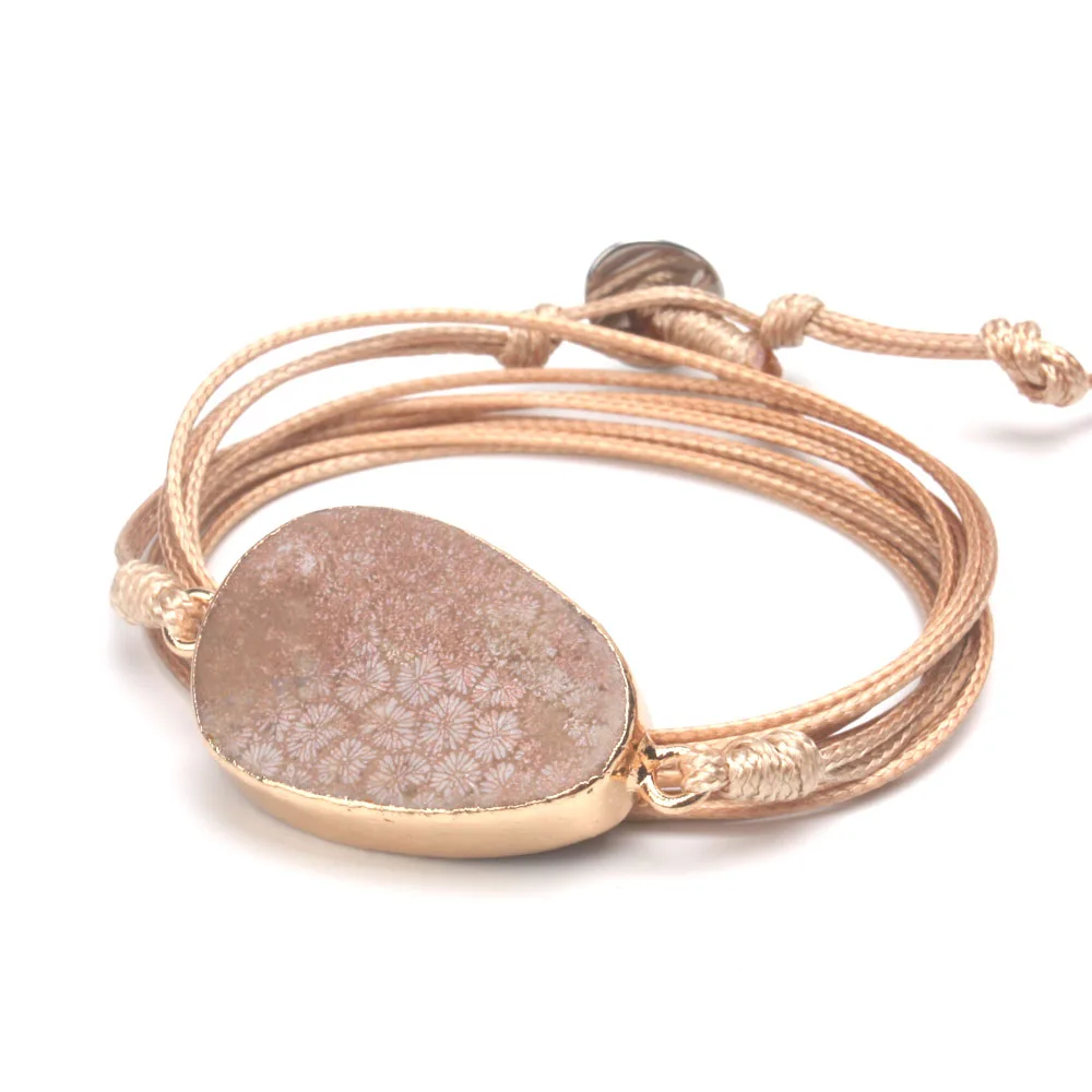 

2019 New Bohemia Bracelet Vintage Non-leather Wrap Bracelet Chrysanthemum Stones Bracelet for women gift