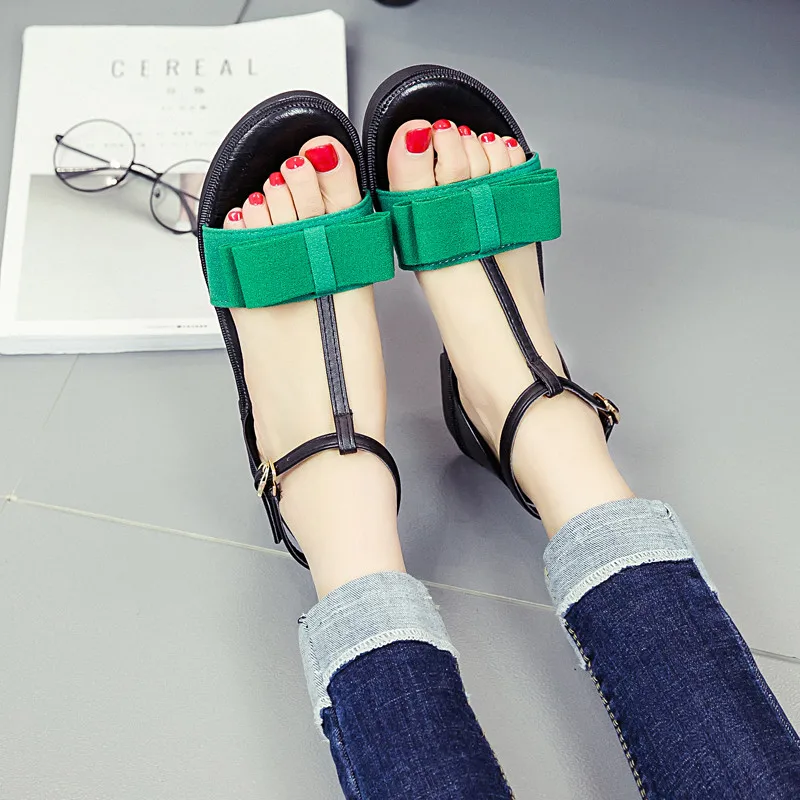 

2017 Flat Summer Sandals Female Flat Heel Sandals Bow All-Match Soft Women Slip-Resistant Flats