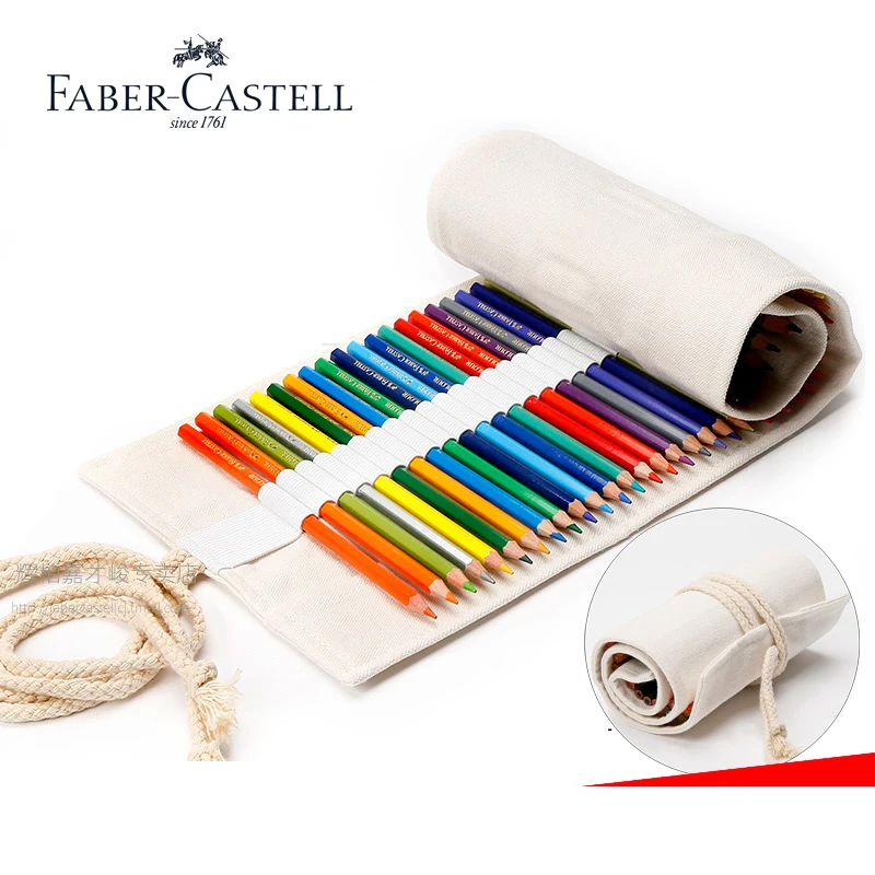 1pc/lot FABER-CASTELL Colored Pencils Roll up Pouch Canvas Pen Bag Stationary Case Makeup Cosmetic 50 /64 Hole | Канцтовары для