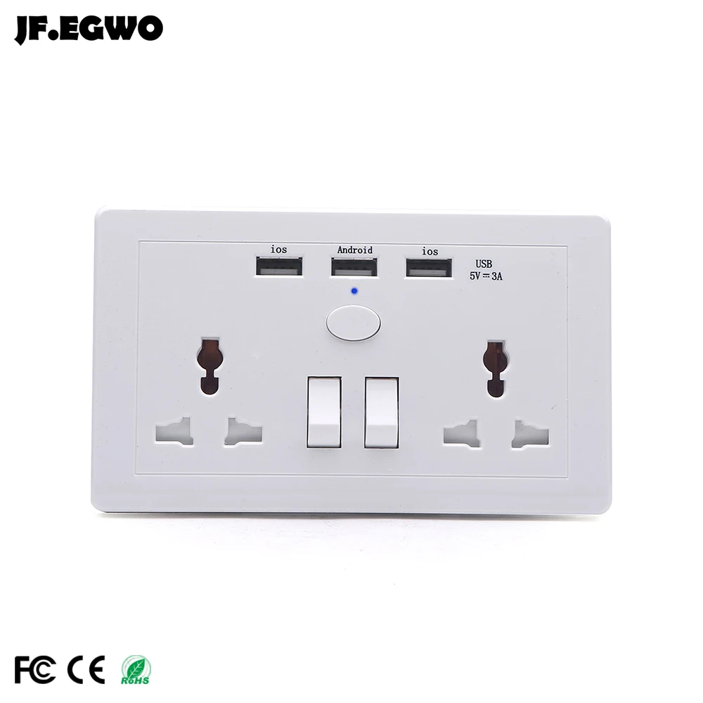 USB Wall socket with Switch EU,UK,AU,US standard outlet 3 USB ports 2