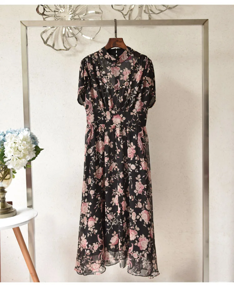 PIXY шифоновое шелковое платье женские розовые длинные платья с принтом элегантная сексуальная сетка; с высокой талией струящийся удлиненный Блузон vestidos ins Black za sukienka