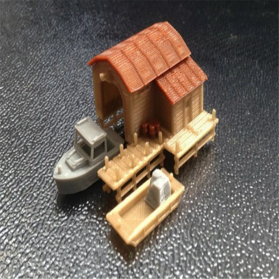 

Train railway model scene Z ratio 1:220 dock with dock and boat