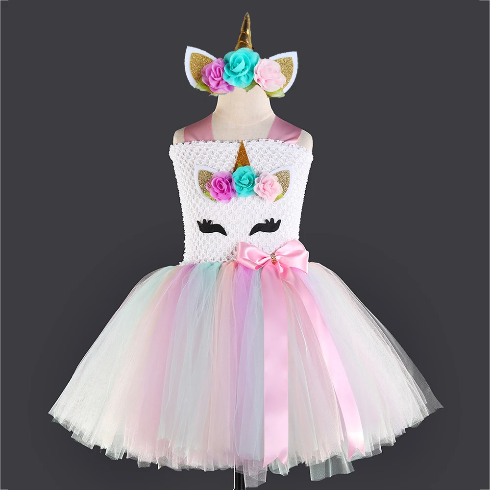 Candy Pony Unicorn Pattern Flower Girl Christmas Dress Princess Unicorn Costume for Girls Halloween Toddler Kids Girls Hot Dress (1)