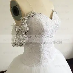 Роза Moda Bling кристаллическая крышка рукава принцессы Свадебное бальное платье 2019 кружево свадебное длинный шлейф реальные фотографии