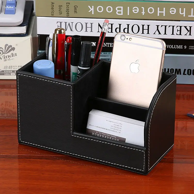 Patented Leather Desk Organizer With 2 Drawers For Pen Pencil