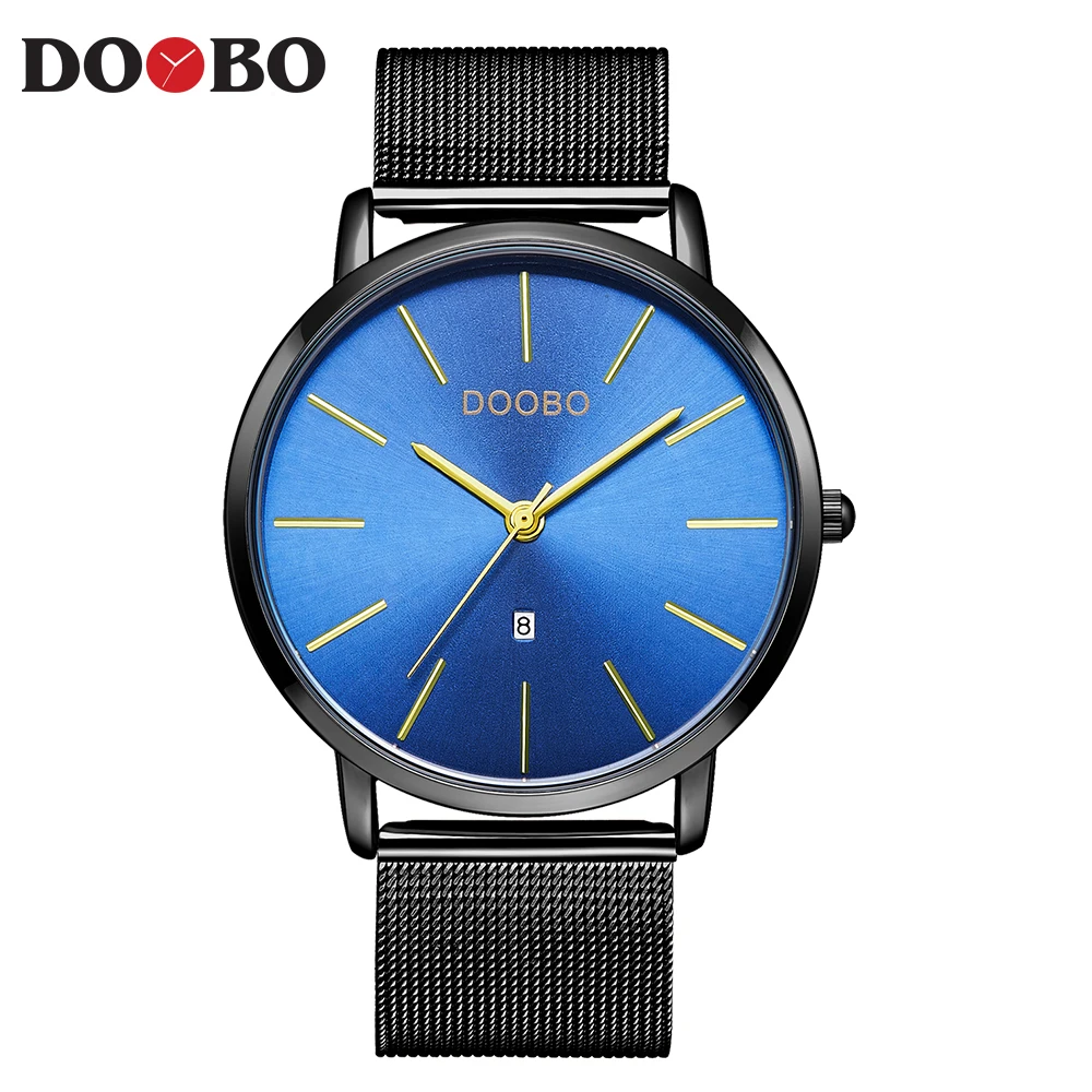 TEND мужские s часы лучший бренд класса люкс Бизнес Кварцевые часы мужские модные тонкие сетчатые стальные водонепроницаемые спортивные часы Relogio Masculino - Цвет: D037 black blue