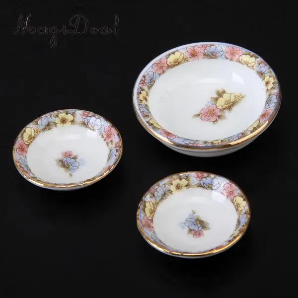 MagiDeal Hot Sale 40Pcs/Set Dollhouse Miniature Dining Ware Porcelain Tea Set Dish Plate Flowers Children Pretend Play Toys