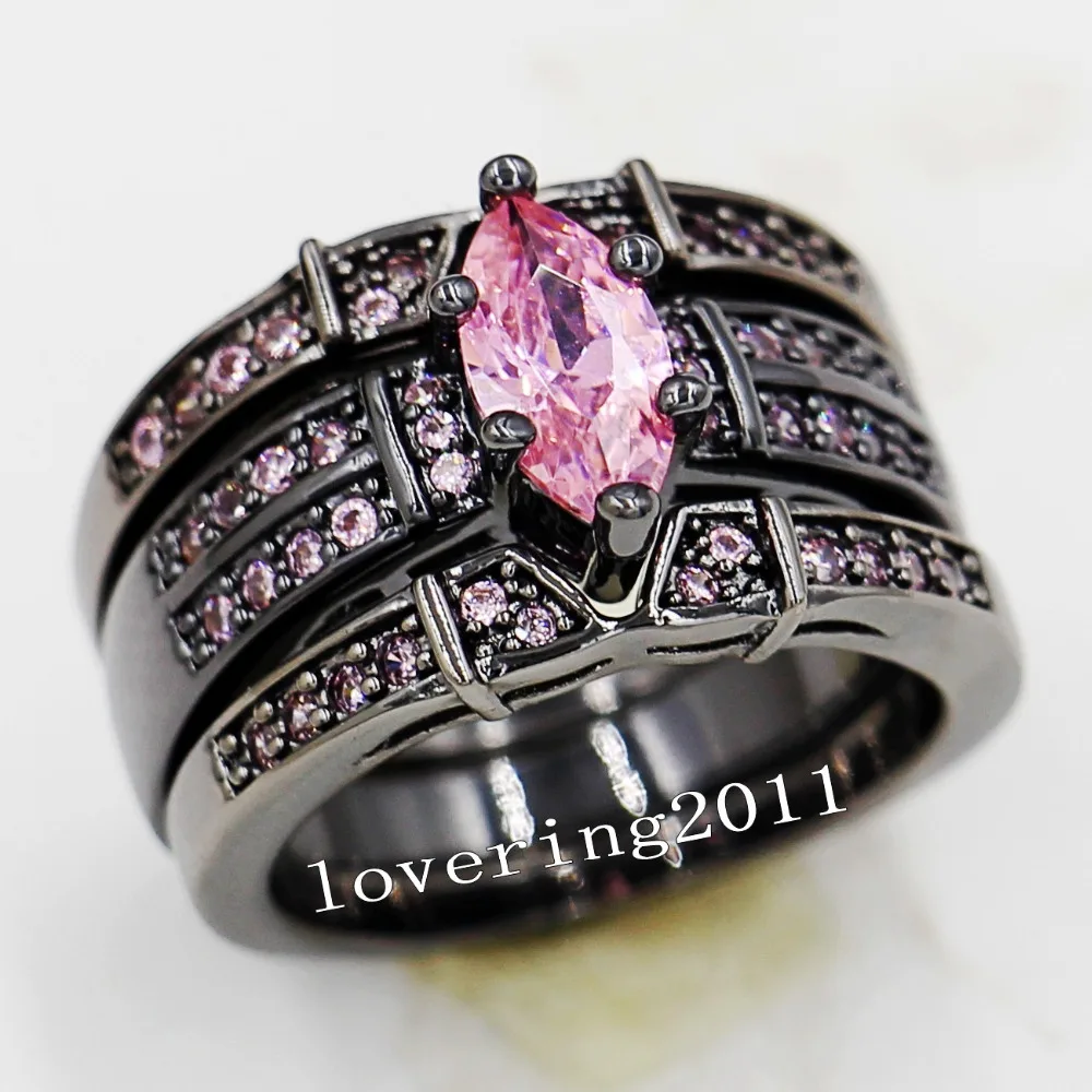choucong marquise cut pink stone 5a zircon stone 14kt black gold filled 3 wedding band ring set sz 5 11 gift - Pink And Black Wedding Ring Set choucong marquise cut pink stone 5a zircon stone 14kt black gold filled 3 wedding band ring set sz 5 11 gift - Pink And Black Wedding Ring Set
