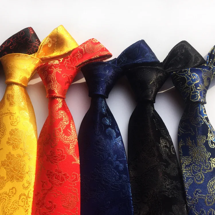 

Upscale New Silk Festive Chinese Dragon China Mascot Pattern Wedding Groomsman Tie