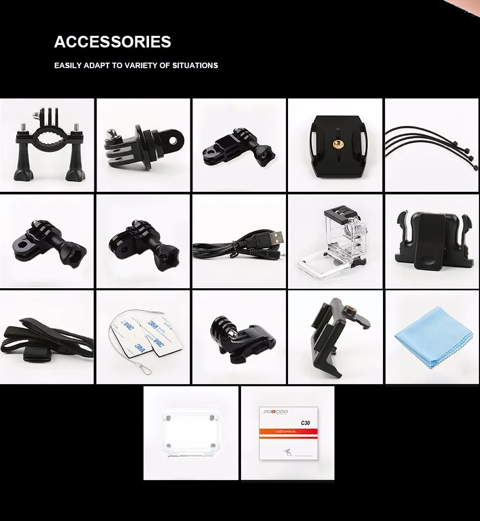  Free Shipping32GB SOOCOO C30 WiFi Full HD 1080P 2.0 inch LCD NTK96660 Waterproof Sports DV+Extra 1p