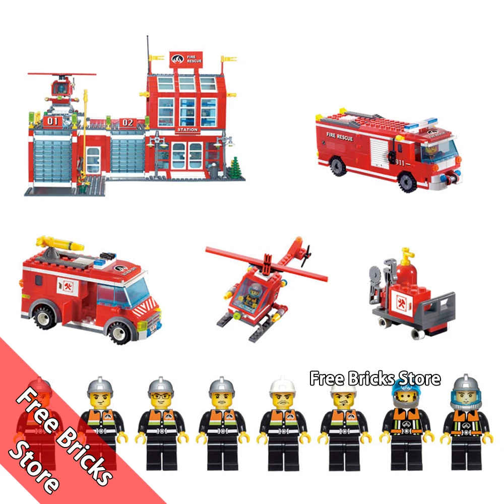 

970pcs Enlighten 911 City Fire Rescue Control Regional Bureau Set Minifigs Mini Fireman Figures Compatible Building Blocks