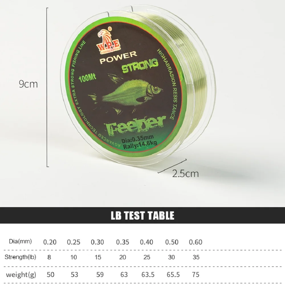 W.P.E Brand FeeDer 100m Nylon Fishing Line Strong 0.20mm-0.60mm Monofilament Nylon Line 6.02KG-37KG Carp Fishing Wire W.P.E Brand FeeDer 100m Nylon Fishing Line Strong 0.20mm-0.60mm Monofilament Nylon Line 6.02KG-37KG Carp Fishing Wire