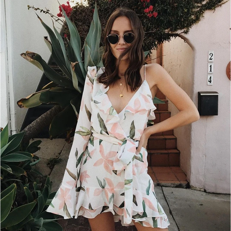 

Spring Summer Flounce Edge Irregular Print Dress Women Vestidos Sexy and Elegany Beach Robe Femine Party Dress.