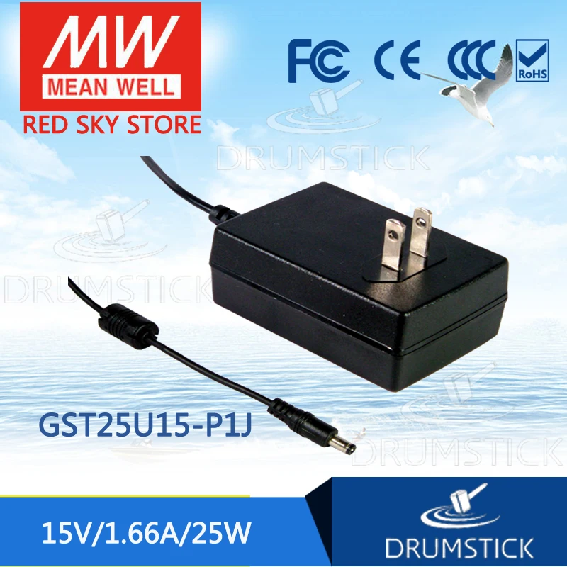 

Genuine MEAN WELL GST25U15-P1J 15V 1.66A meanwell GST25U 15V 25W AC-DC High Reliability Industrial Adaptor