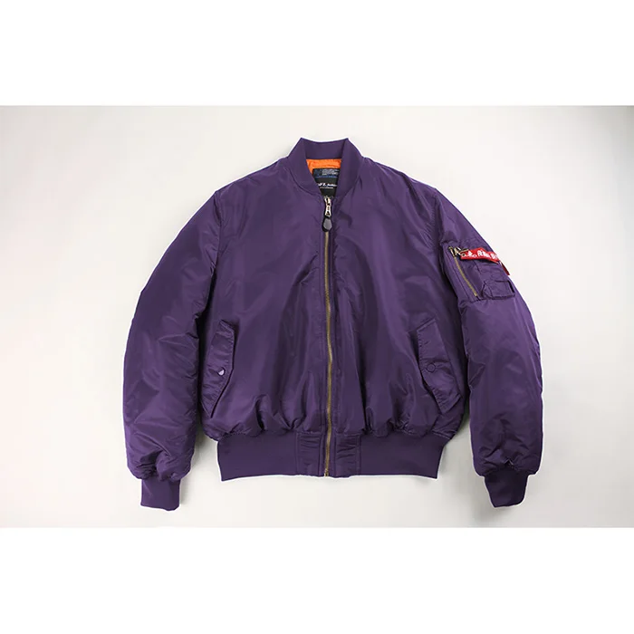 Толстые MA1 зимние Курточка бомбер Для мужчин классический ретро пилотная куртка мужские свободные 2 кристалла по бокам носки в стиле «хип-хоп» ветровка - Цвет: Purple Bomber Jacket