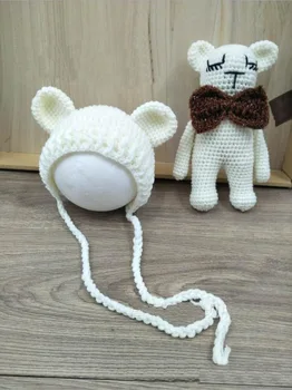 

Newborn Baby Bear Hat Photography Props Crochet Beanie Photography Accessories 0-1M or 3-4M