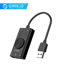 ORICO USB внешняя звуковая карта с двумя портами наушников 3,5 мм выход 3 порта регулятор с микрофонным переключателем для Windows Mac