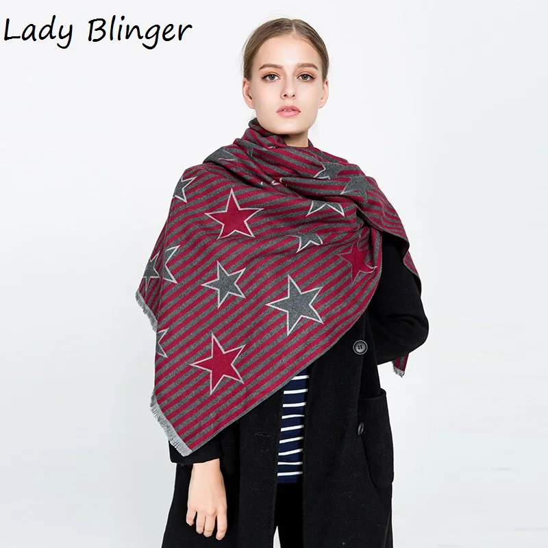 Женские полосатые шарфы Blinger calssical star разноцветные из искусственного кашемира