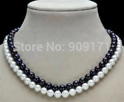 

Free Shipping>>NEW 2 Row 9- mm NATURAL AKOYA WHITE+BLACK PEARL NECKLACE 18 INCH