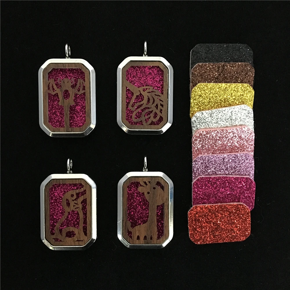 

2019 New Wooden Locket Pendant Unicon Bat Rectangle Magnetic Closure Charms Essential Oil Diffuser Locket DIY Necklace Supplies