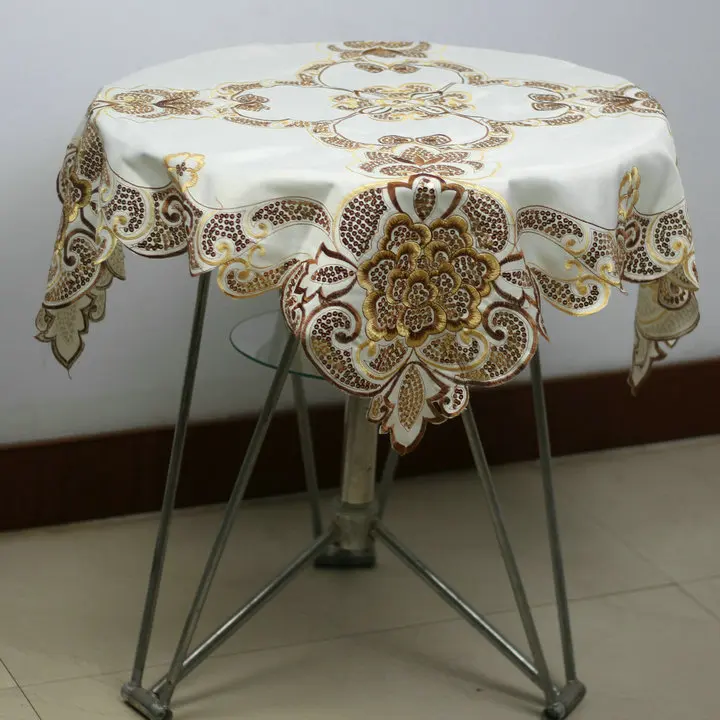 High end Satin Drill Tablecloth Embroidered Table Cloth Cover Cutout