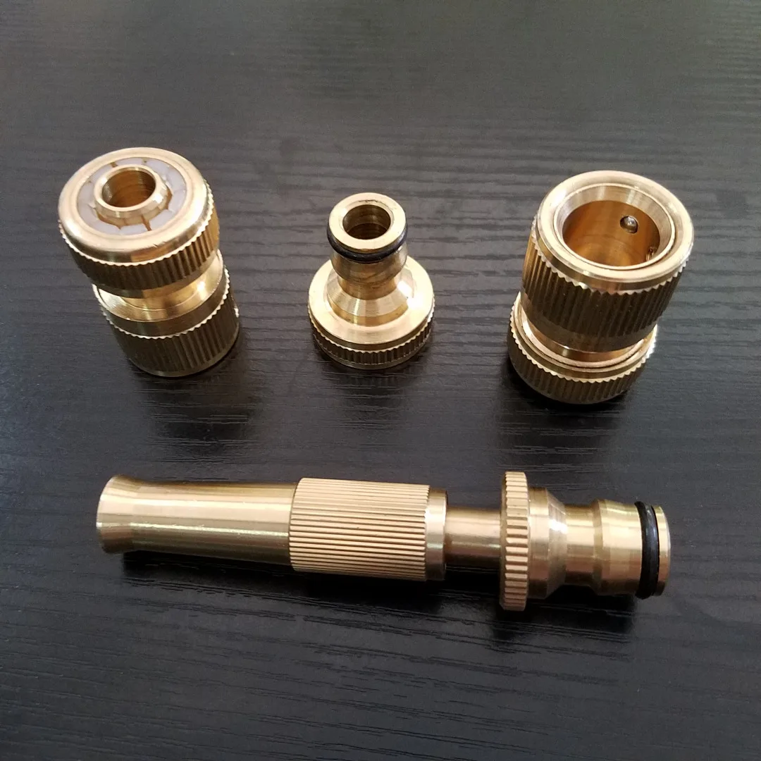 4Pcs x Garden Brass Hose Pipe Fitting Set Tap Quick Connectors & Spray Nozzle