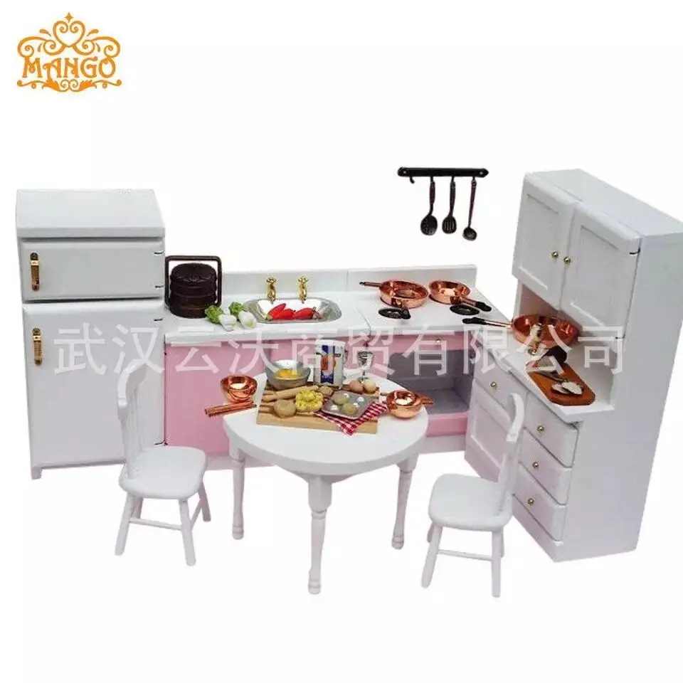 Мини 1:12 весы Кукольный дом деревянная миниатюрная мебель белая встроенная кухня с холодильником столовая