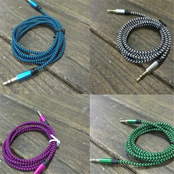 

1m Nylon Jack Audio Cable 3.5 Mm To 3.5mm Aux Car Cable Male To Male Gold Plug Car Aux Cord For Iphone 7 For Samsung Speaker